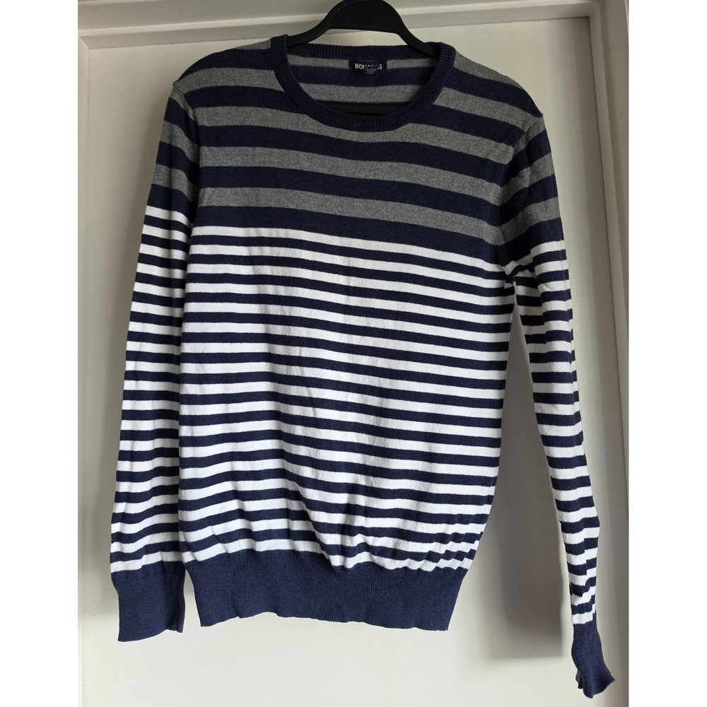 Bonobos Sweater XS Striped Blue White Grey Cotton Pullover Long Sleeve Knit Top